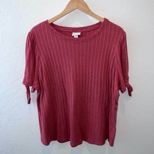 AVA & VIV Short Sleeve Striped Pattern Tie Sleeve in Coral